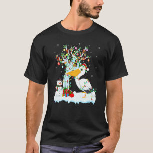Camiseta Pájaro Pelicano Xmas Árbol iluminando Santa Hat Pe