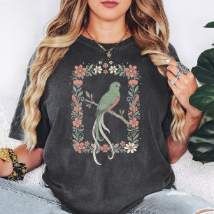 Camiseta Pájaro Quetzal Rectángulo Floral