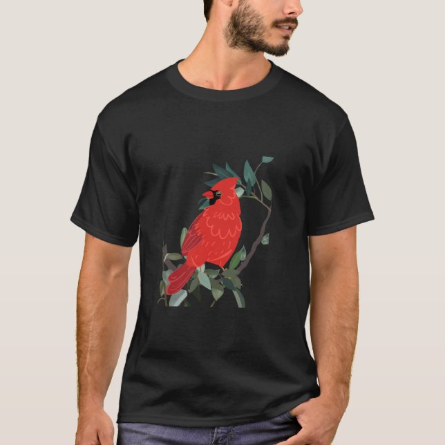 Camiseta Pájaro rojo cardinal del norte en rama de árbol Lo (Anverso)