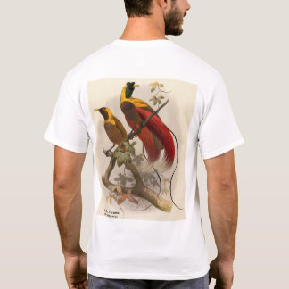 Camiseta Pájaro rojo del paraíso, arte frontal y reverso