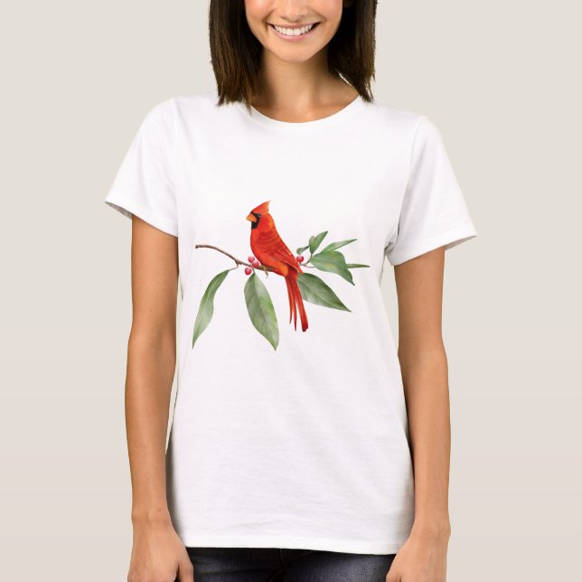 Camiseta Pájaro rojo verde de color de agua (Anverso)
