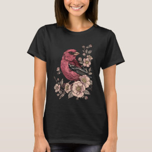 Camiseta Pájaro rosa con rosas