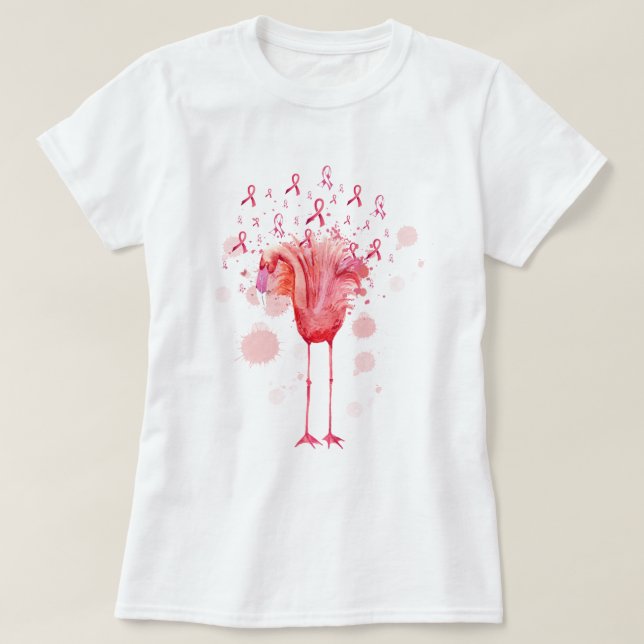 Camiseta Pájaro rosa Flamingo Conciencia sobre el cáncer de (Diseño del anverso)
