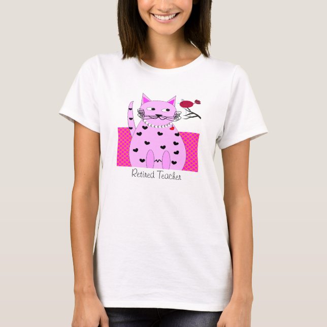 Camiseta Pájaro rosado caprichoso jubilado del gato de la (Anverso)