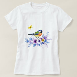 Camiseta Pájaro sobre flores