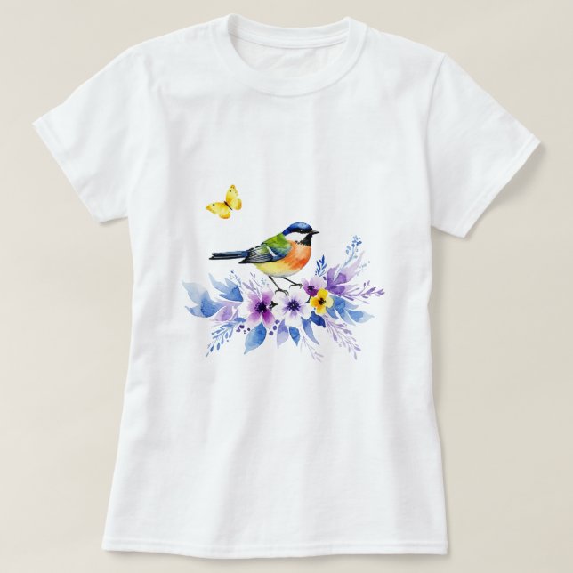 Camiseta Pájaro sobre flores (Diseño del anverso)