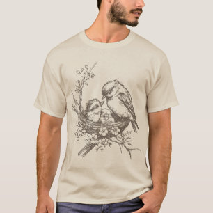 Camiseta Pájaro Vintage En Nido