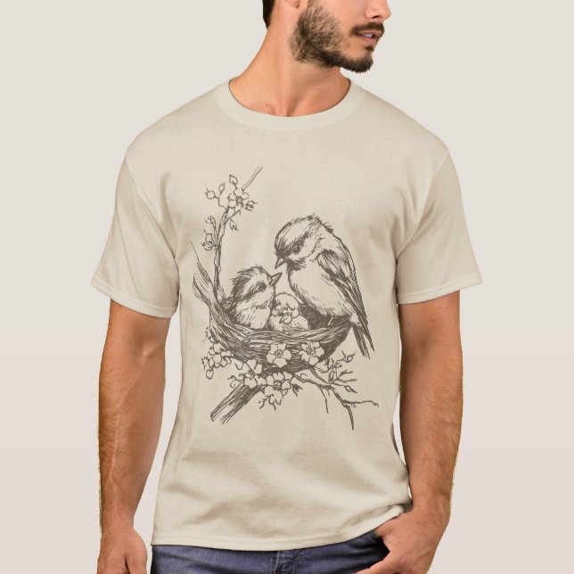 Camiseta Pájaro Vintage En Nido (Anverso)