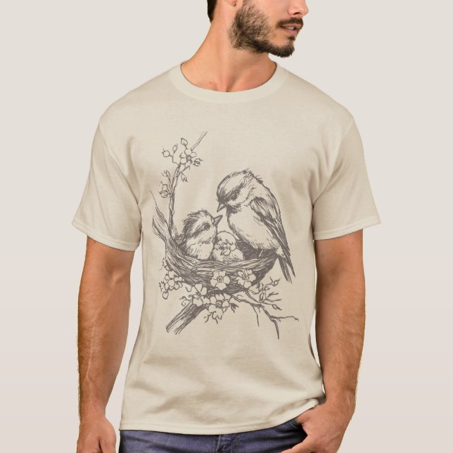 Camiseta Pájaro Vintage En Nido (Anverso)