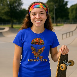 Camiseta Pájaro y paracaídas psicodélicos retro