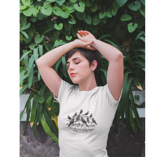 Camiseta Pájaros Cantores 3D en torno al Pentagrama