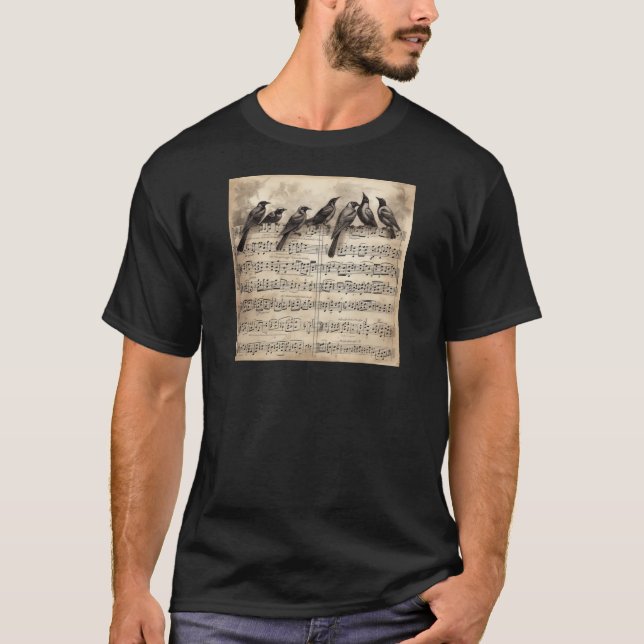 Camiseta pájaros cantores sentados en una composición music (Anverso)