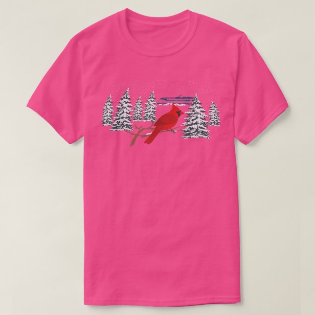 Camiseta Pájaros Cardenales Rojos Pino Árbol Invierno Vinta (Diseño del anverso)