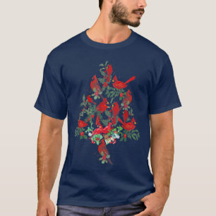 Camiseta Pájaros cardinales Navidades de árboles de Navidad