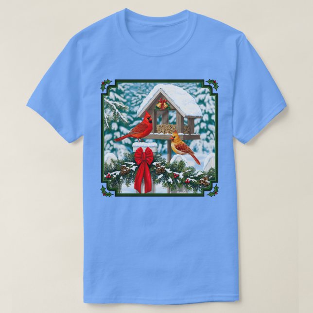 Camiseta Pájaros cardinales y Navidades alimentadores de av (Diseño del anverso)