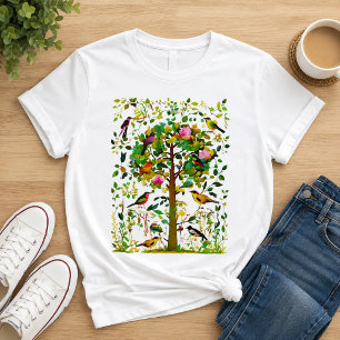 Camiseta Pájaros Coloridos en un Árbol Florido