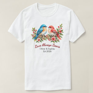 Camiseta Pájaros de Amor Personalizados Acuarela Boda Anive