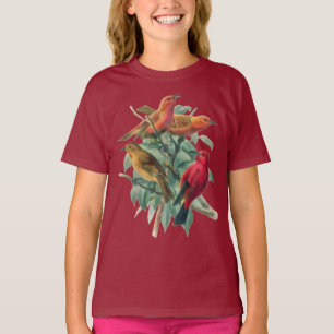 Camiseta Pájaros de colores y hojas verdes