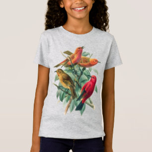 Camiseta Pájaros de colores y hojas verdes