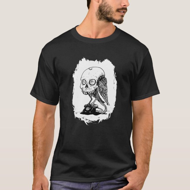 Camiseta Pájaros de cráneo parados en un teléfono de Rotary (Anverso)