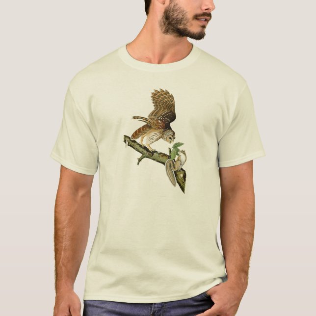 Camiseta Pájaros de John James Audubon del búho barrado de (Anverso)
