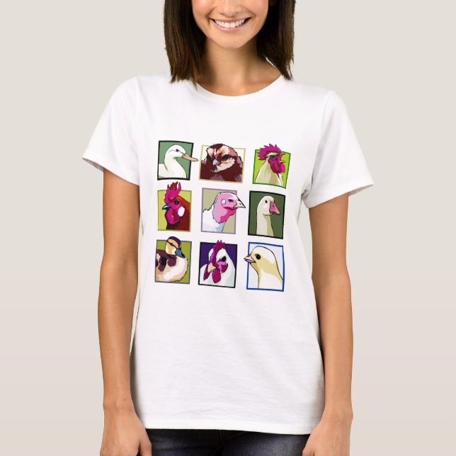 Camiseta Pájaros de las aves: Aves (pollo, pato, ganso, (Anverso)