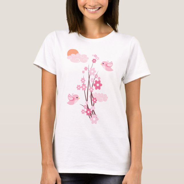 Camiseta Pájaros del amor y flores delicadas (Anverso)