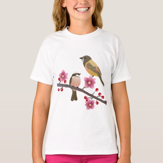 Camiseta Pájaros, Flores, Animales (Anverso)