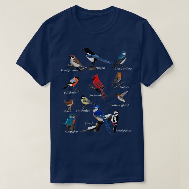 Camiseta Pájaros Jardín Cardenal Azul Jay Hummingbird Robin (Diseño del anverso)