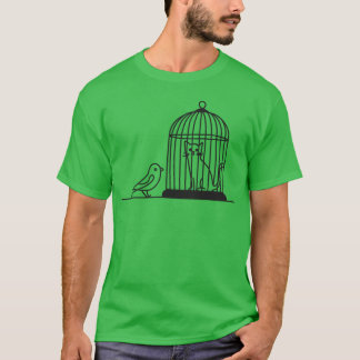 Camiseta Pájaros mirando al gato en jaula de pájaro 1 Vecto