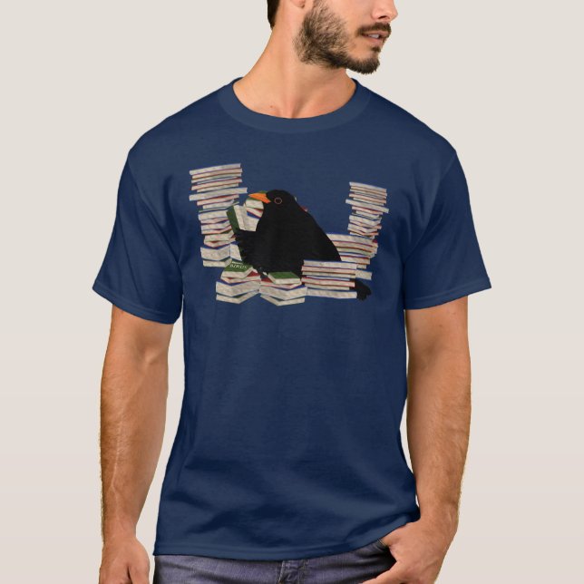 Camiseta Pájaros negros y libros que leen el libro de obser (Anverso)