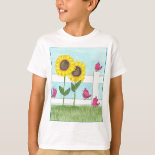 Camiseta Pájaros rosados y girasoles para niños