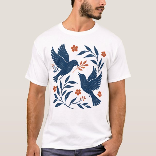 Camiseta Pájaros Temáticos Botánicos Retro Boho Vintage (Anverso)