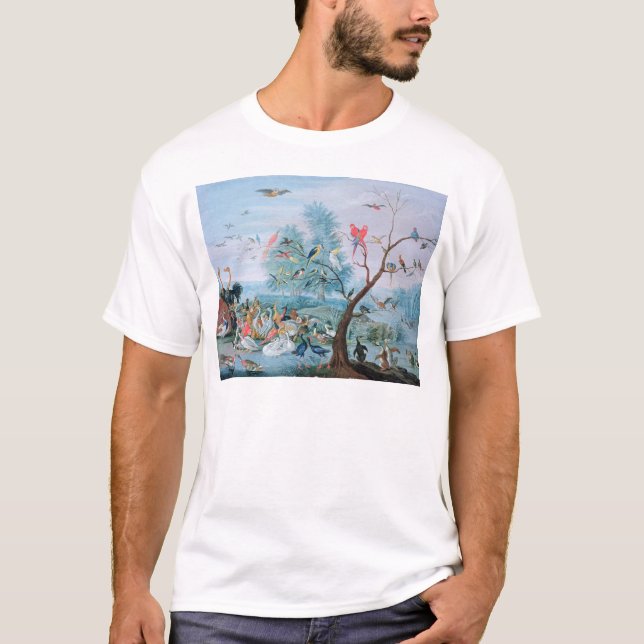 Camiseta Pájaros tropicales en un paisaje (Anverso)