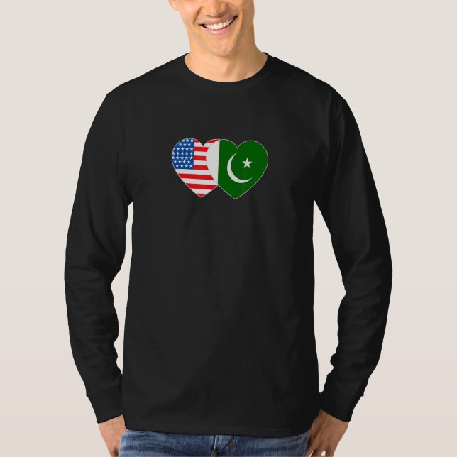 Camiseta Pakistan&USA Flag Twin Heart for Pakistani America (Anverso)