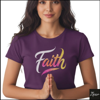 Camiseta Palabra de fe en guión de pluma con brillo neón