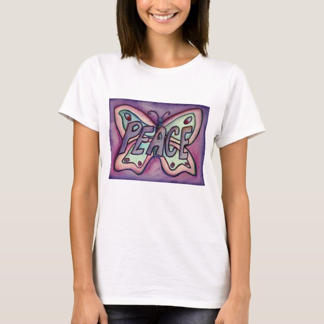 Camiseta Palabra de paz Mariposa morada Personalizado camis (Anverso)