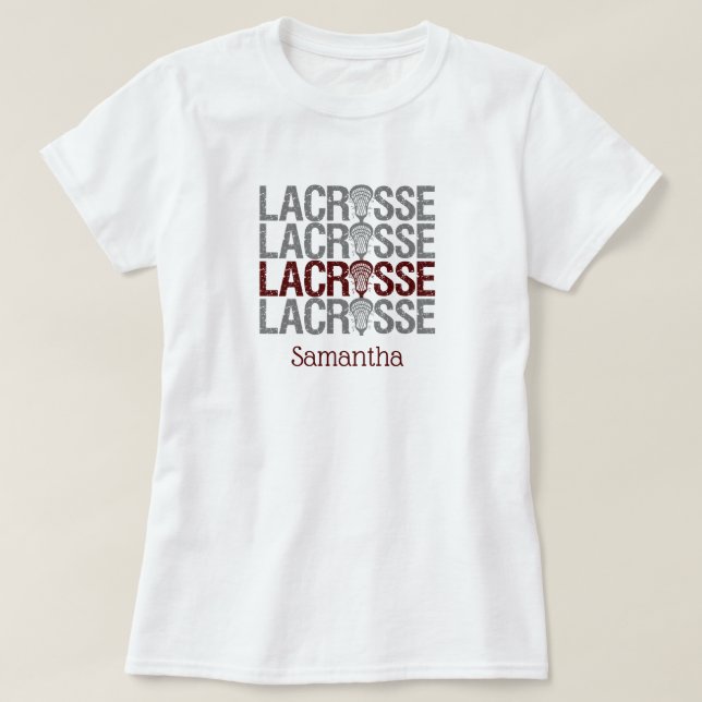 Camiseta Palabra Lacrosse con molestias de marrón (Diseño del anverso)