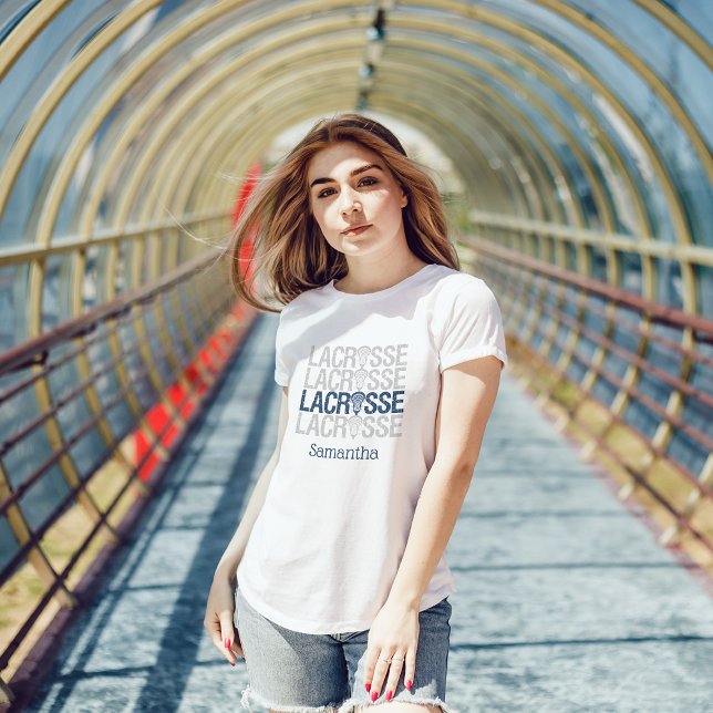 Camiseta Palabra Lacrosse en peligro azul de la marina (Subido por el creador)