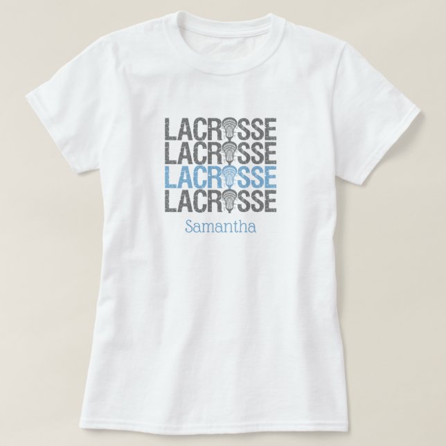 Camiseta Palabra Lacrosse en peligro azul en polvo (Diseño del anverso)