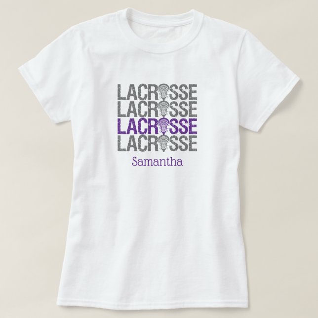 Camiseta Palabra Lacrosse púrpura alterada (Diseño del anverso)