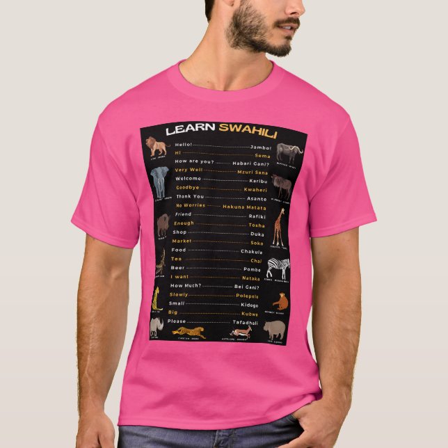 Camiseta Palabras comunes en swahili Frases Saludos Y Anima (Anverso)