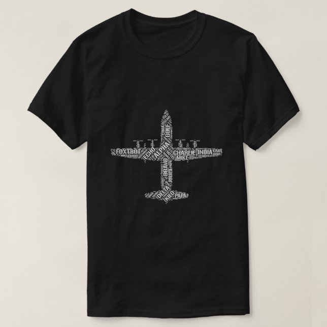 Camiseta Palabras de alfabeto fonético C130 Hércules Sha (Diseño del anverso)