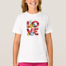 Camiseta Palabras de amor y flores en el arte del papel rea