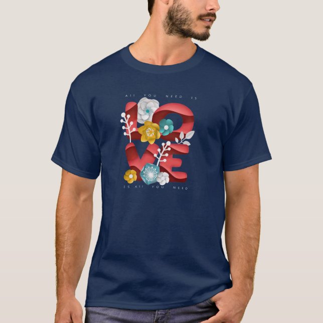 Camiseta Palabras de amor y flores en el arte del papel rea (Anverso)