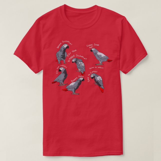 Camiseta Palabras del loro gris africano (Diseño del anverso)