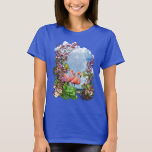 Camiseta Palacio de Flamingo de Mármol Azul Tropical