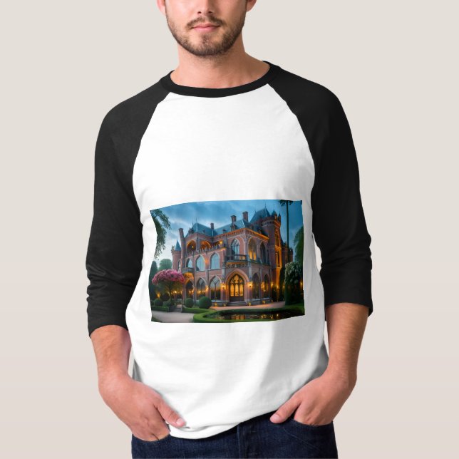 Camiseta Palacio islámico de oro en las montañas | IA-Gener (Anverso)