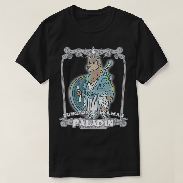 Camiseta Paladin Dungeons and Llamas Llama Nerd Geek RPG Di (Diseño del anverso)