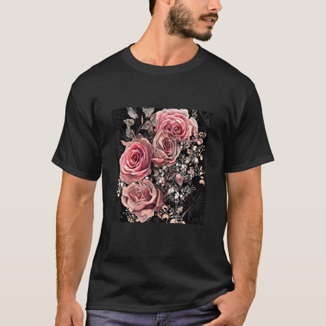 Camiseta Pale Pink Roses with Delicate Vines Rustic Floral (Anverso)